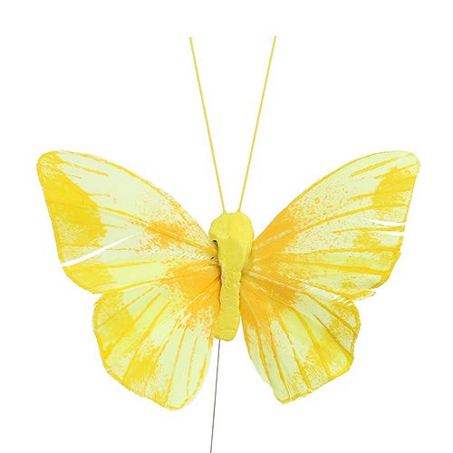 Artikel Fjer sommerfugl 10 cm gul 12stk