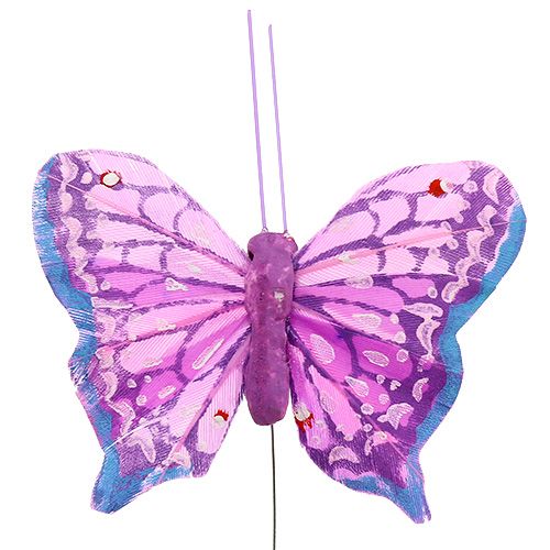Artikel Fjer sommerfugl 6 cm forskellige farver 24st