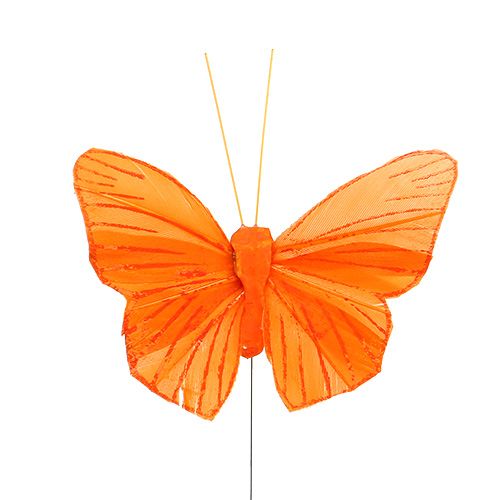 Floristik24 Fjer sommerfugl 8cm orange 24stk