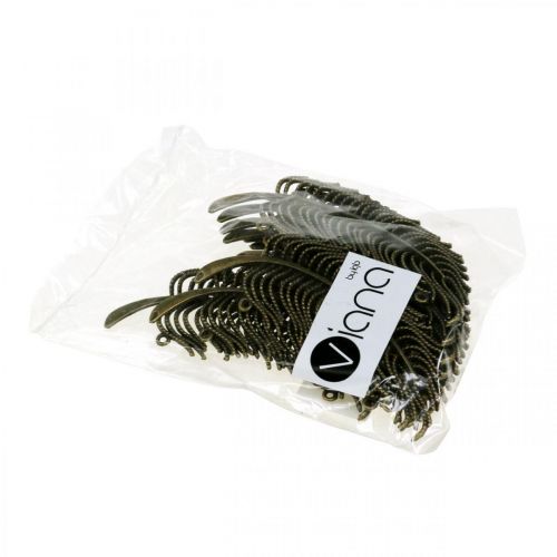 Artikel Dekorative fjer, smykkevedhæng, metalfjer, scatter dekoration bronzefarvet L8cm 10 stk.