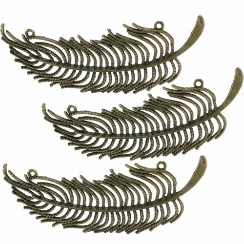 Artikel Dekorative fjer, smykkevedhæng, metalfjer, scatter dekoration bronzefarvet L8cm 10 stk.