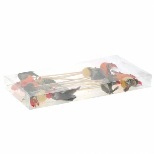 Floristik24 Hane med ægte fjer på pinden orange, gul, brun assorteret H5-6cm 12 stk.