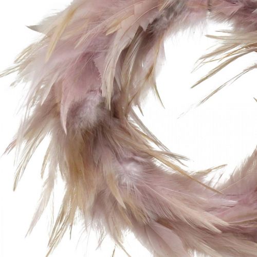 Floristik24 Dekorativ fjerkrans pink, brun-rød Ø16,5cm ægte fjer