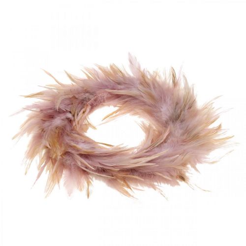 Floristik24 Dekorativ fjerkrans pink, brun-rød Ø16,5cm ægte fjer