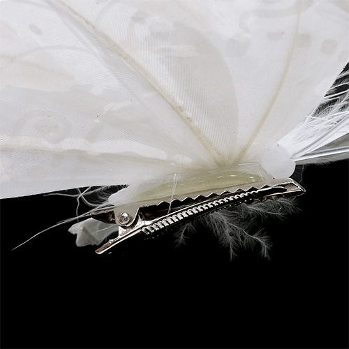 Artikel Fjer sommerfugl 11,5 cm med klip hvid 3stk