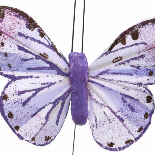 Floristik24 Fjer sommerfugl metaltråd pink, lilla 7cm 12 stk
