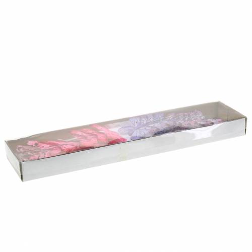 Floristik24 Fjer sommerfugl metaltråd pink, lilla 7cm 12 stk