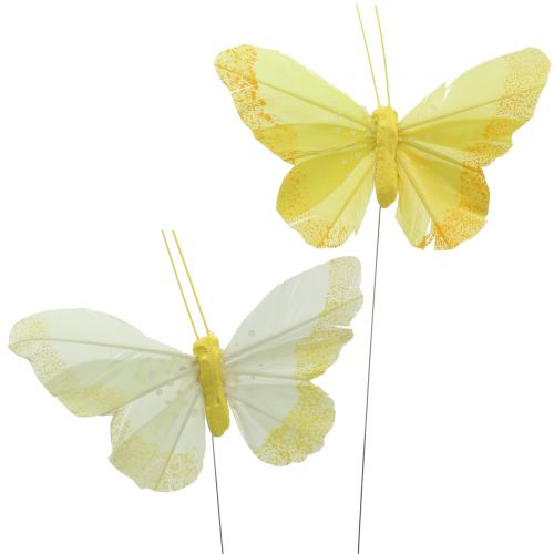 Floristik24 Fjer sommerfugle gul 8,5cm 12stk