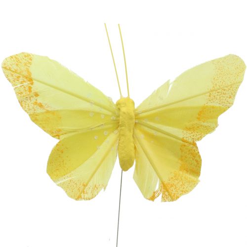 Floristik24 Fjer sommerfugle gul 8,5cm 12stk