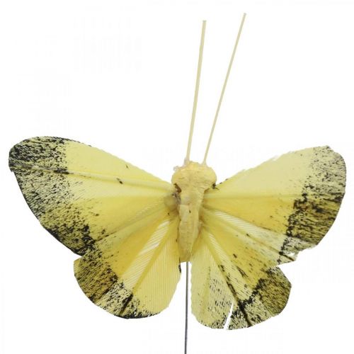Artikel Fjer sommerfugl på tråd 5cm orange, gul 24stk