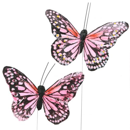 Floristik24 Sommerfugl på tråd pink 11cm 12stk