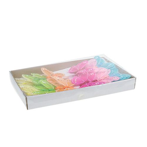 Floristik24 Fjer sommerfugle forskellige farver 8 cm 24p