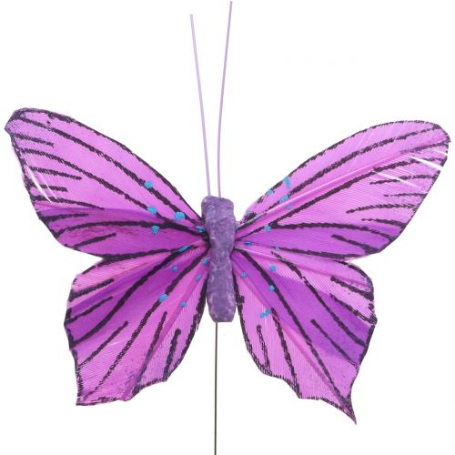 Artikel Fjer sommerfugle lilla 8,5cm 12stk