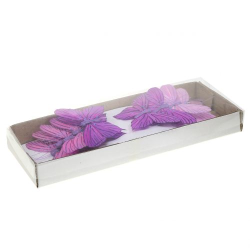 Floristik24 Fjer sommerfugle lilla 8,5cm 12stk