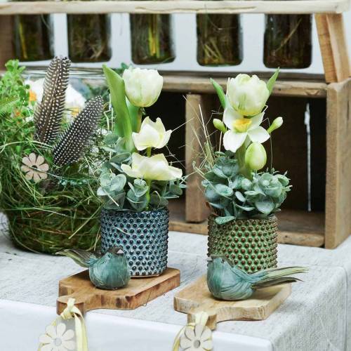 Floristik24 Fjerfugl på tråd grøn 12cm 4stk