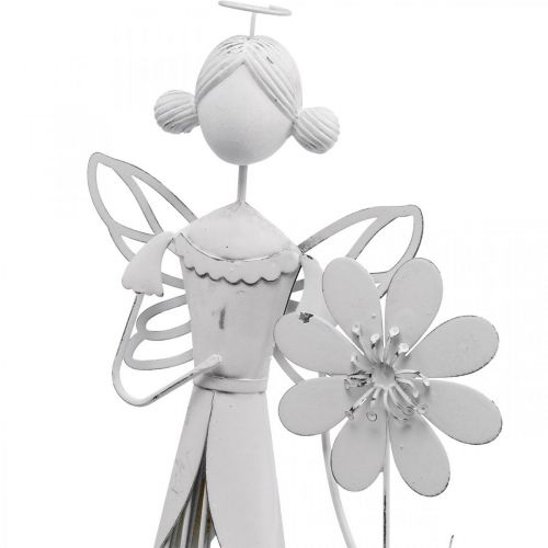 Floristik24 Blomsterfe med blomst, forårsdekoration, metallanterne, blomsterfe lavet af metal hvid H40,5cm
