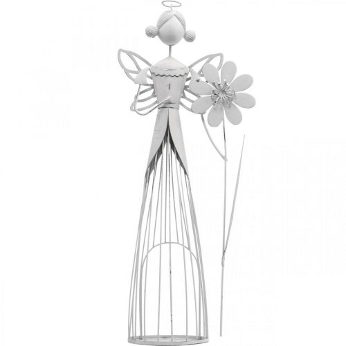 Floristik24 Blomsterfe med blomst, forårsdekoration, metallanterne, blomsterfe lavet af metal hvid H40,5cm