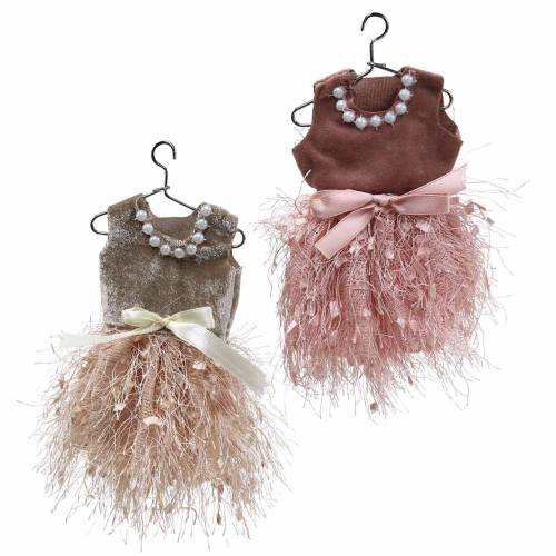 Artikel Julepynt nissekjole på bøjle pink, brun/creme 16cm 4 stk assorteret