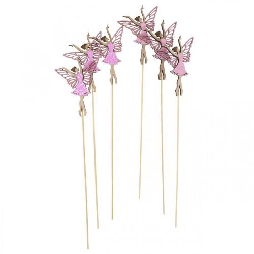 Floristik24 Blomsterdekoration, nisse til pind, forårsdekoration, dekorativ stikdansende fe natur, pink 6 stk.