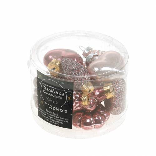 Floristik24 Mini juletræ dekoration mix assorteret glas pink, pink 12 stk