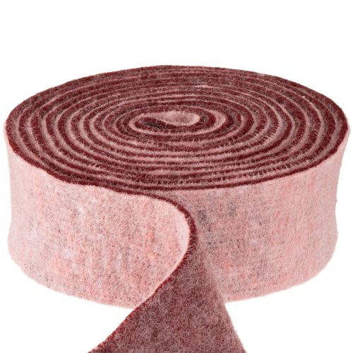 Filtbånd tofarvet pottebånd uldfiltbånd pink rød 7,5 cm 5 m