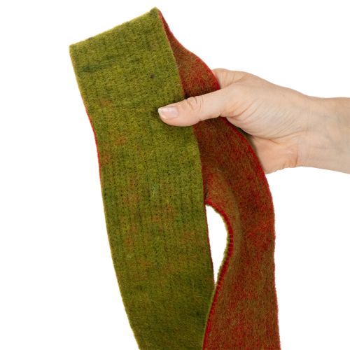Filtbånd, tofarvet grydelappebånd, 100% uld, rød/grøn, 7,5 cm bredt, 5 m langt | Floristik24.dk