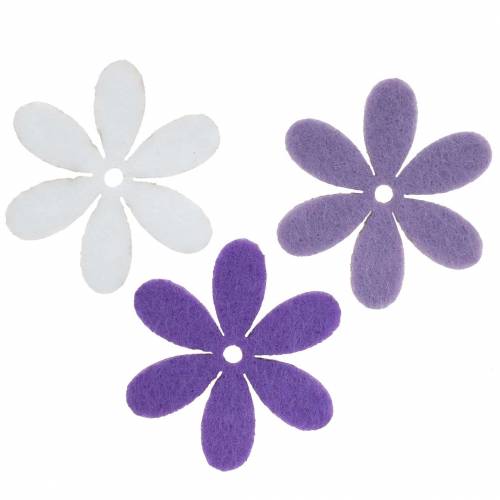 Filtblomst lilla, hvid assorteret 4,5cm 54p