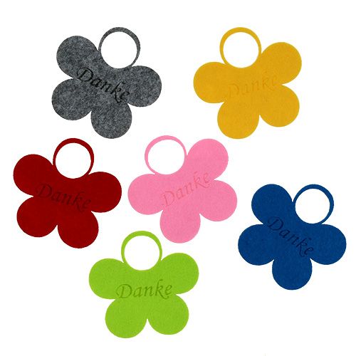 Filt blomster vedhæng &quot;Tak&quot; 10 cm 8 stk