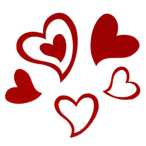 Floristik24 Filthjerter mix 3cm - 7,5cm rød 72 stk