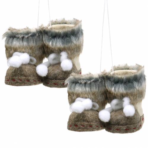Floristik24 Juletrædekorationer par filtsko med pels 10cm x 8cm 2stk