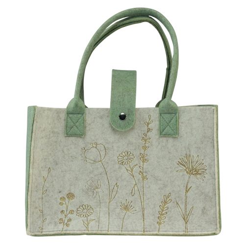 Floristik24 Filtpose med hank med blomster cremegrøn 30x18x37cm