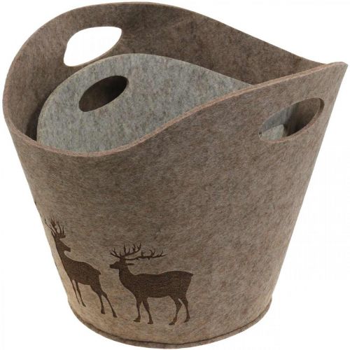 Floristik24 Julepyntet filtkurv rund hjorteplanter 38cm / 30cm sæt med 2