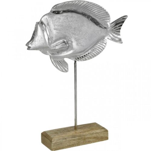 Artikel Pyntefisk, maritim dekoration, fisk af sølvmetal, naturfarve H28,5cm