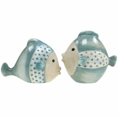 Floristik24 Dekorativ fisk terracotta blå, grå H14cm / 12,5cm sæt med 2