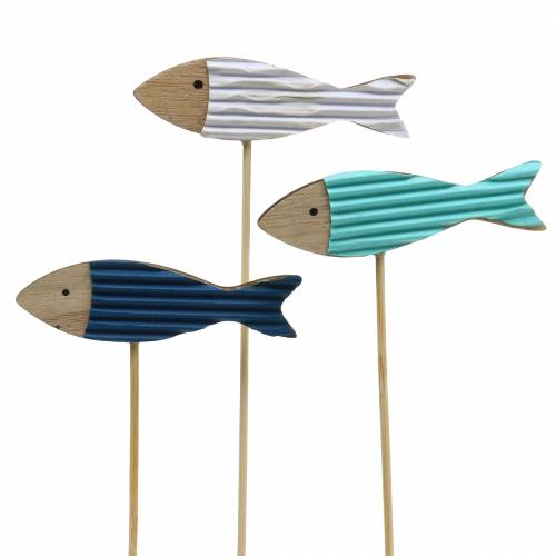 Floristik24 Pyntestik fisketræ turkis blå hvid 8cm H31cm 24 stk
