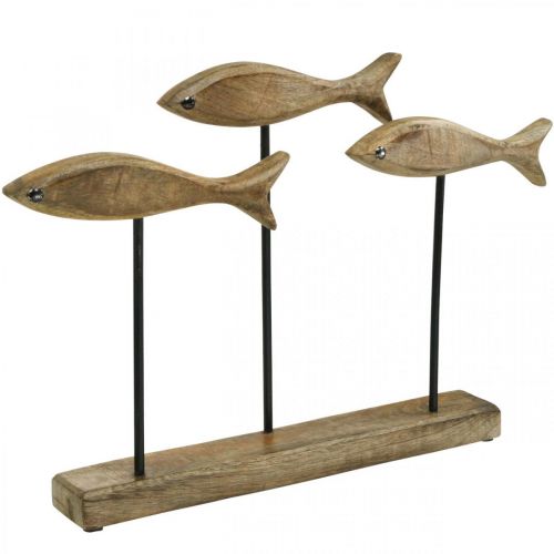 Floristik24 Maritim dekoration, dekorativ skulptur, træfisk på stativ, naturfarve, sort H30cm L45cm