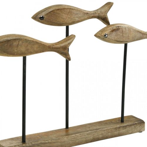 Floristik24 Maritim dekoration, dekorativ skulptur, træfisk på stativ, naturfarve, sort H30cm L45cm