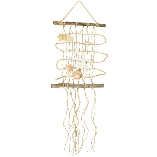 Artikel Fiskenet i jute med skaller, maritim vægdekoration 25×55 cm