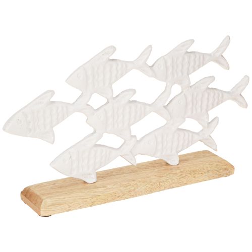 Floristik24 Fiskeskole Dekoration Fisk Hvid Metal Træ Naturlig 28x16cm