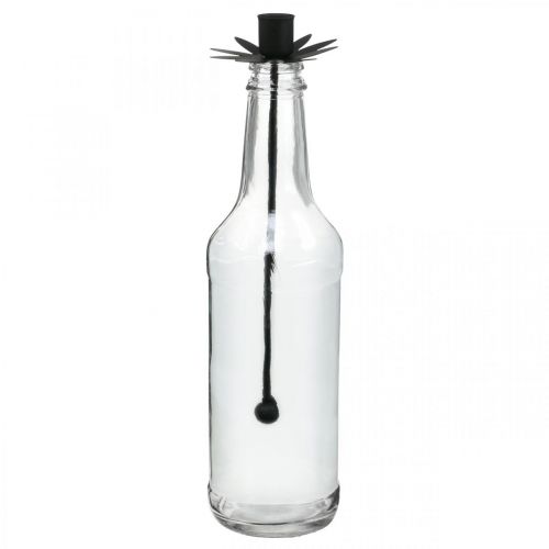 Floristik24 Lysestage til Flaske Sort Glas, Metal Ø6,5cm H25,5cm