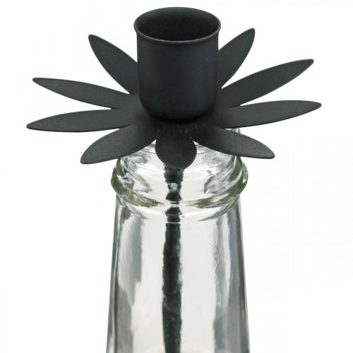 Floristik24 Lysestage til Flaske Sort Glas, Metal Ø6,5cm H25,5cm