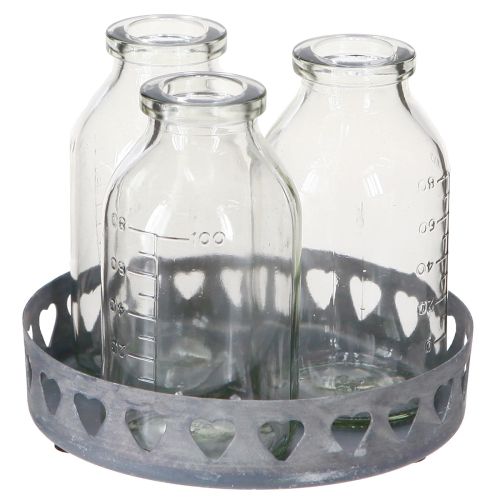 Flasker dekoration glas mini vaser bakke metal rund Ø11,5cm