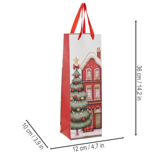 Gavepose flaske julehus og juletræ 36cm 2 stk | Floristik24.dk