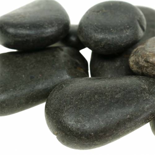 Floristik24 River Pebbles Mat Sort Natursten Dekorationssten L15–60 mm B15–40 mm 2 kg