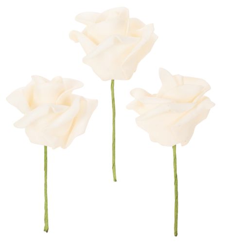 Kunstig rose, cremefarvet, 10 cm blomst på stilk, 100 stk.