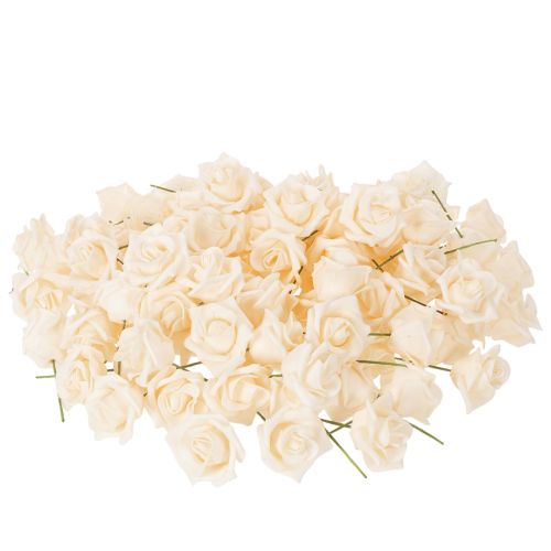 Kunstig rose, cremefarvet, 10 cm blomst på stilk, 100 stk. | Floristik24.dk