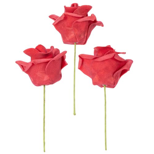 Kunstig rød roseblomst med stilk, 5 cm, 100 stk. | Floristik24.dk