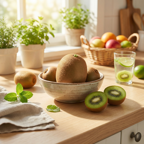 Artikel Kiwi kunstig realistisk dekorativ frugt 7,5 cm