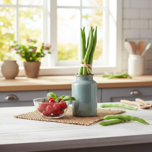 Artikel Dekorative bønner, kunstige grøntsager, grønne, ægte berøring, 17 cm, 6 stk.