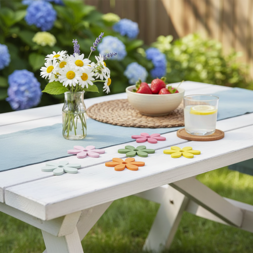 Artikel Scatter dekoration træblomster farvet borddekoration Ø3-4cm 48 stk
